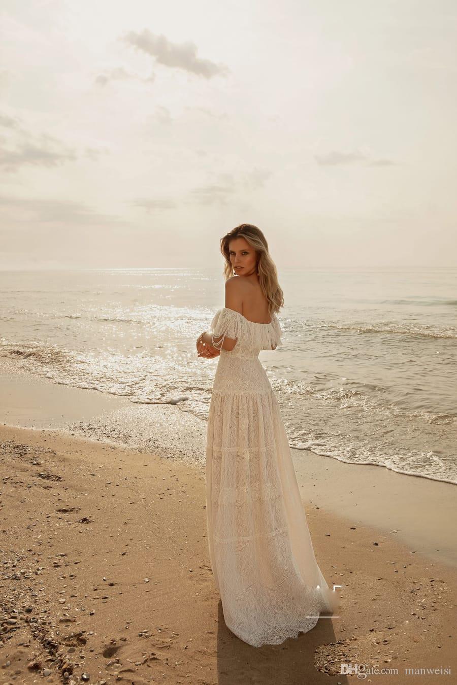 bohemian full lace wedding dresses off the shoulder ruffles a line bridal gown boho wedding dress robes de marie