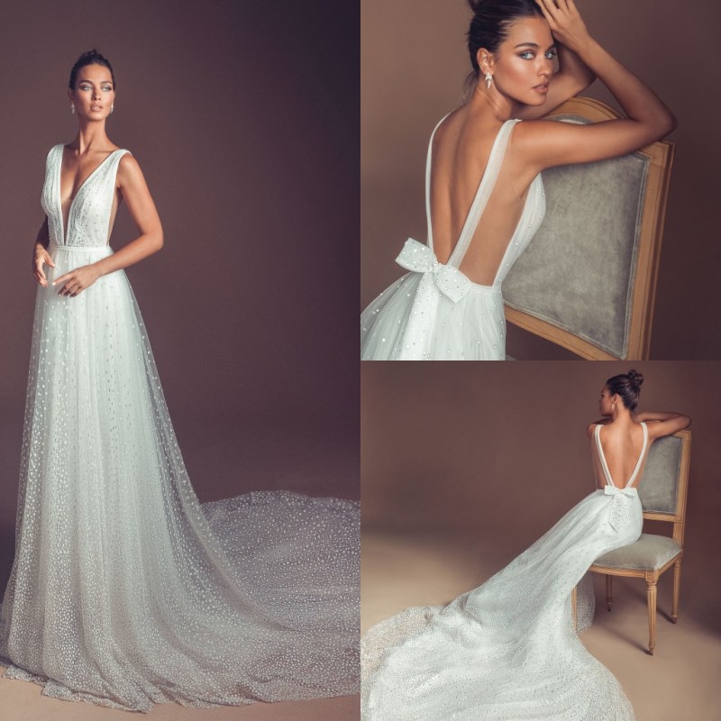 elihav sasson beach wedding dresses sexy deep v neck tulle boho country wedding dress bridal gown robe de marie