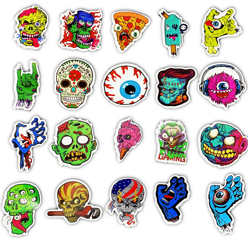 50pcs/lot Horrible Skull Stickers Graffiti Skeleton Funny DIY Sticker for Motorcycle Bicycle Lage Skateboard Laptop Guitar