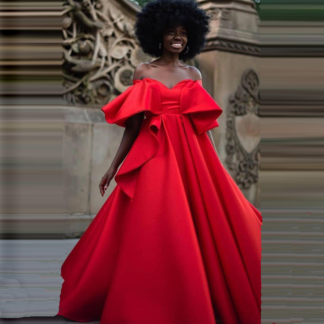 Sexy Red Prom Dresses For Black Girls A Line Satin High Slit Off The Shoulder Sweetheart Open Back Custom Made Evening Gowns
