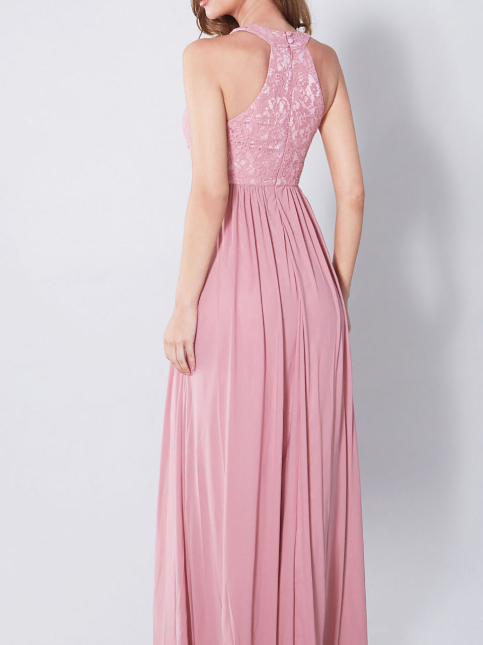 Halter Neck Lace Tops Bridesmaid Dresses Chiffon Floor Length Maid of Honor Dress for Wedding Party