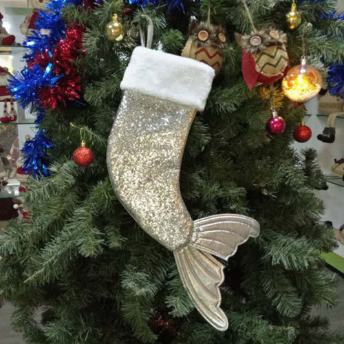 18'' Kids Sequin Mermaid Christmas Stocking for Xmas Presents, Red