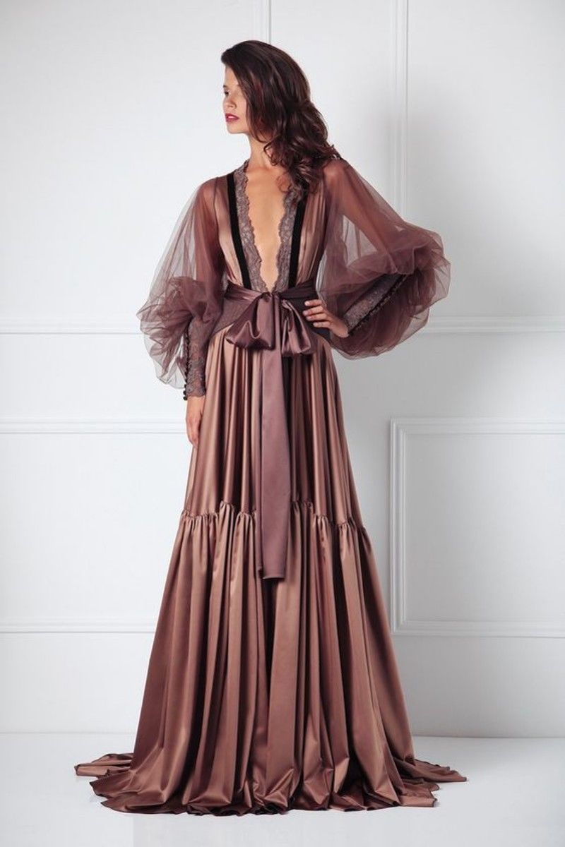 Fashion Long Sleeve Nightgowns Illusion Sexy Bath Robe Sleepwear Lace Bridal Bride Bridesmaid Robes For Wedding