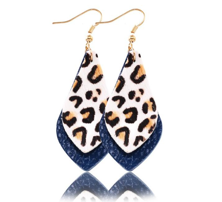 Printing Leopard drops earrings Autumn & Winter Double layers leaf real leather drop earrings for women gift GD4