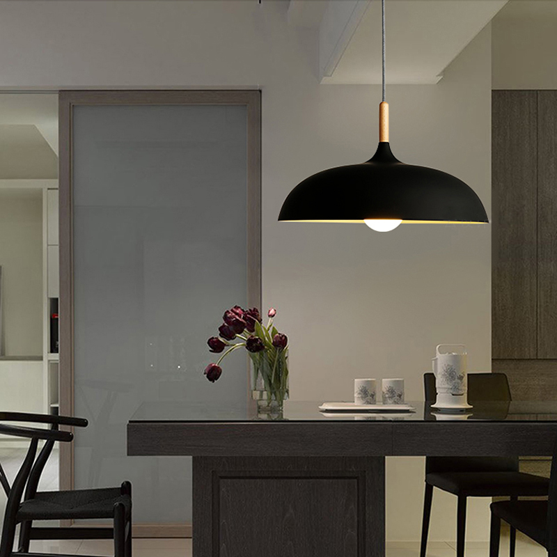 LED Minimalist Modern Pendant Lamps E27 Wood & Aluminum Lampshade Hanging Lights 110V 220v for Art Fashion Decor Luminaire
