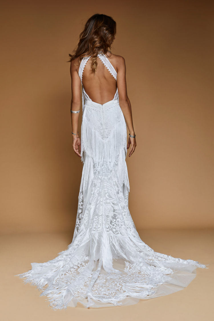 2020 Cowboy Bohemian Wedding Dresses Jewel Neck Lace Appliqued Tassel Backless Mermaid Wedding Dress Vintage Bridal Gowns Abiti Da Sposa
