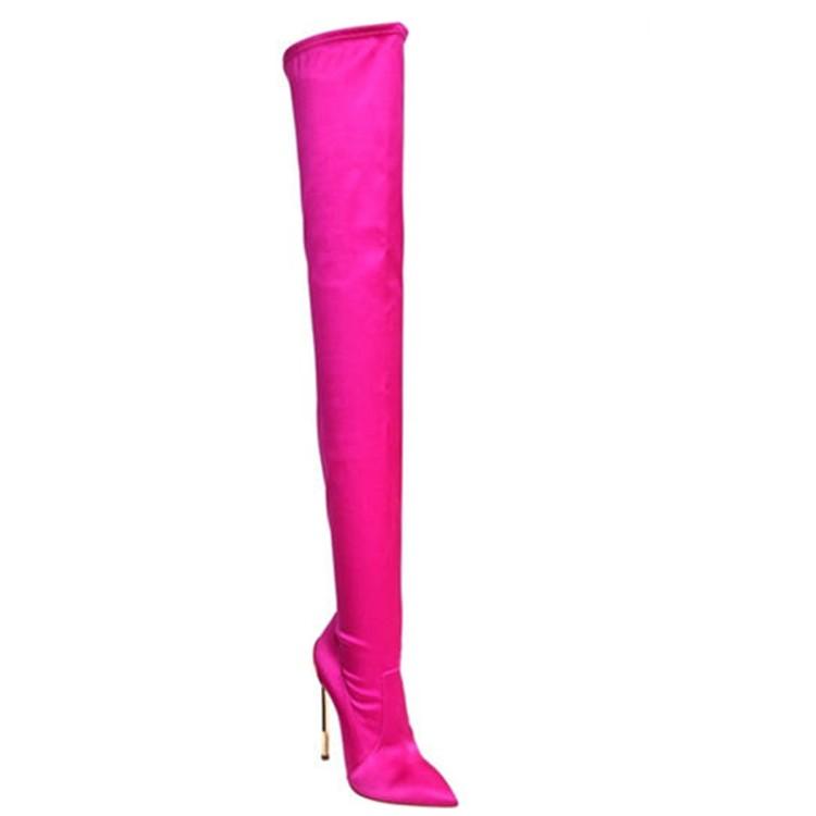Hot Sale-ts super high heel stiletto pointed toe over the knee boots sleeve knight boots large size 42