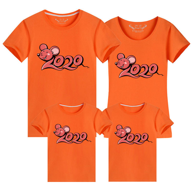 Family Matching Outfits New Year Summer Print T-shirt Mommy Daughter Father Son Clothes Look