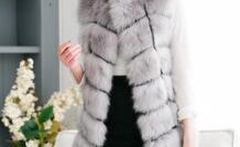 Women's Faux Fur Winter Coat Jacket Long Sleeve V-Neck Warm Outwear With Hood Black B3