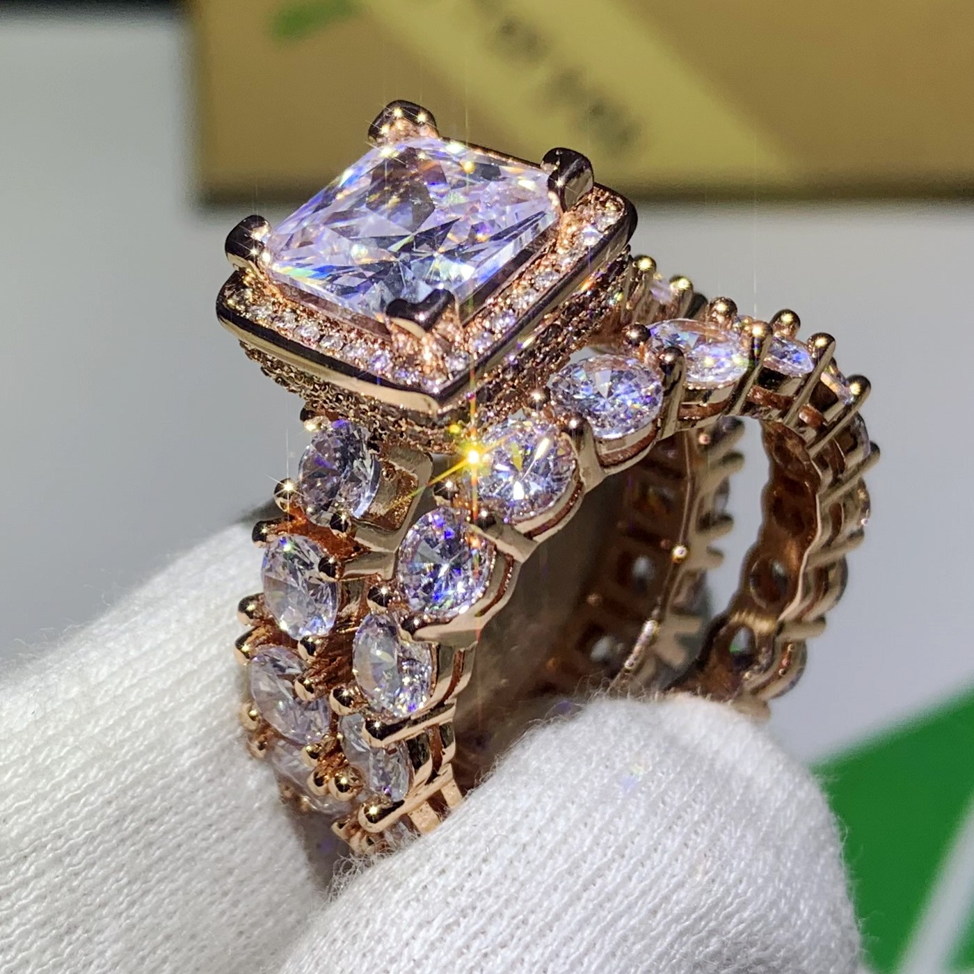 Choucong 2019 New Arrival Infinity Luxury jewelry 925 Sterling Silver&Rose Gold Fill Princess Cut White Topaz Wedding Band Ring for Women