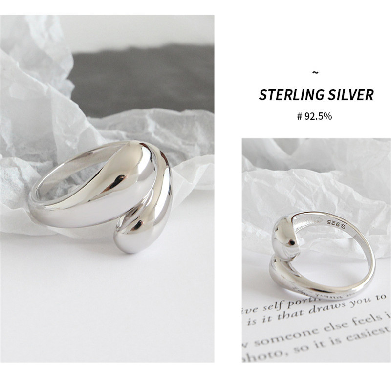 New Chic Style 925 Sterling Silver Double Waterdrop Open Size Rings For Women Minimalist Glossy Adjustable Ring Wedding Jewelry