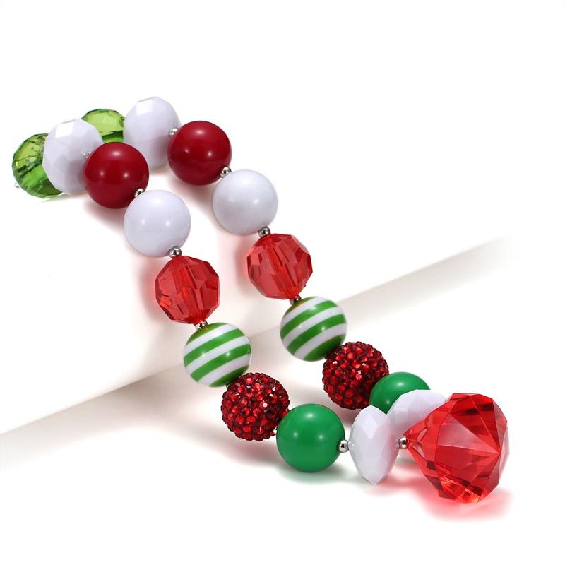 Christmas Red Green Necklace Pendants Kids Chunky bubble beads necklace Holiday New Year Girl Jewelry Gift