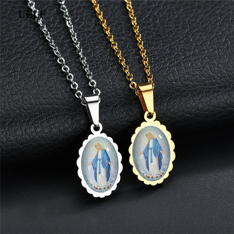 UELF Oval Virgin Mary Christian Catholic Necklace for Women Gold Silver 316L Stainless Steel Acrylic Necklaces Drop Shipping
UELF Oval Virgin Mary Christian Catholic Necklace for Women Gold Silver 316L Stainless Steel Acrylic Necklaces Drop Shipping