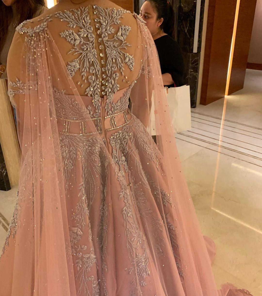 plus size arabic pink prom dresses with wrap lace applique beaded short sleeve formal evening gowns custom made robe de soiree