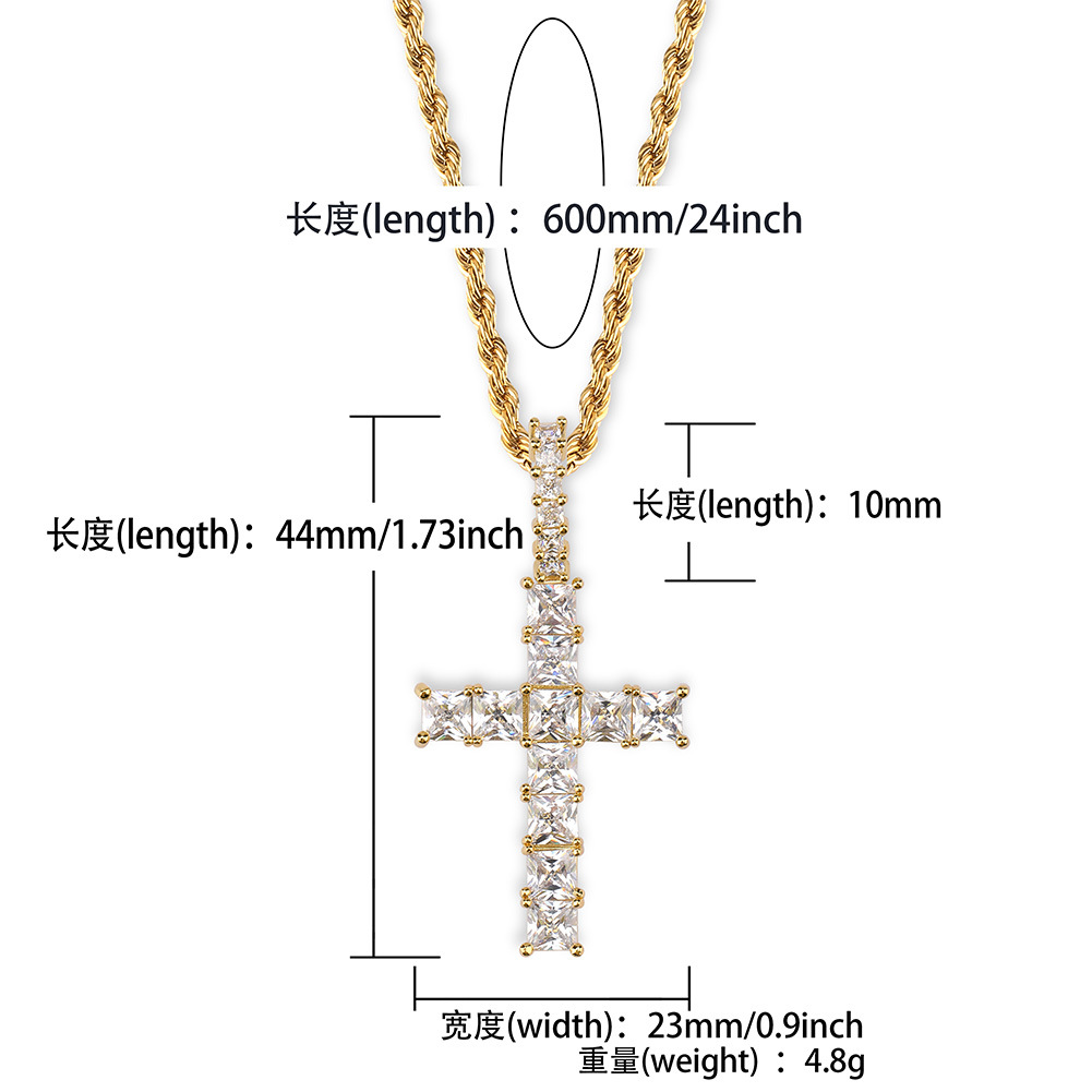 personalized Vintage Rose Gold Blingbling Diamond Iced Out Cross Pendant Chain Necklace Square Cubic Zirconia Jewelry Gift For Men Women