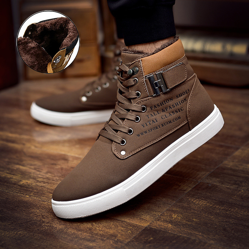 Warm winter shoes men sneakers 2019 solid lace-up flat with men shoes ankle boots comfortable mans footwear zapatos de hombre Y200104