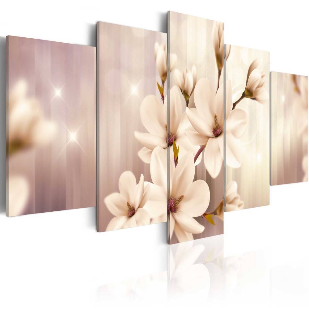 Fashion Wall Art Canvas Painting 5 Pieces Green Purple Red Magnolia Flower Modern Home Decoration,Choose Color And Size No Frame