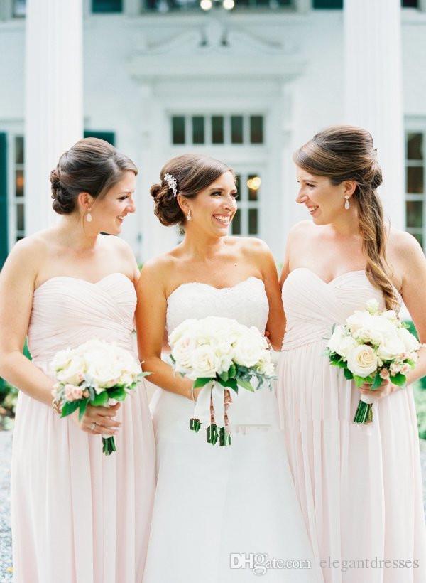 Simple A Line Chiffon Long Bridesmaids Dresses Sweetheart Pleats Maid Of Honor Vestidos Robes De Demoiselle D Honneur Wedding Guest Dress