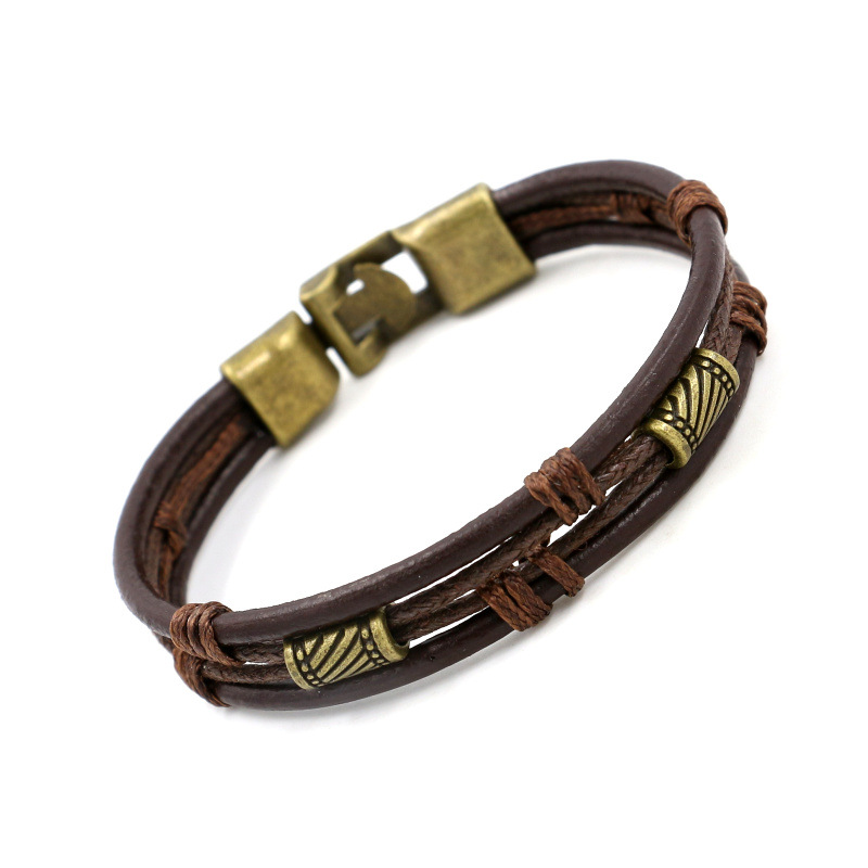 Retro Leather Bangle Bracelet Wristband Multilayer Brown Rope Stack Bracelets Bangles Cuff for Woman Man Fashion Jewelry Will and Sandy Gift