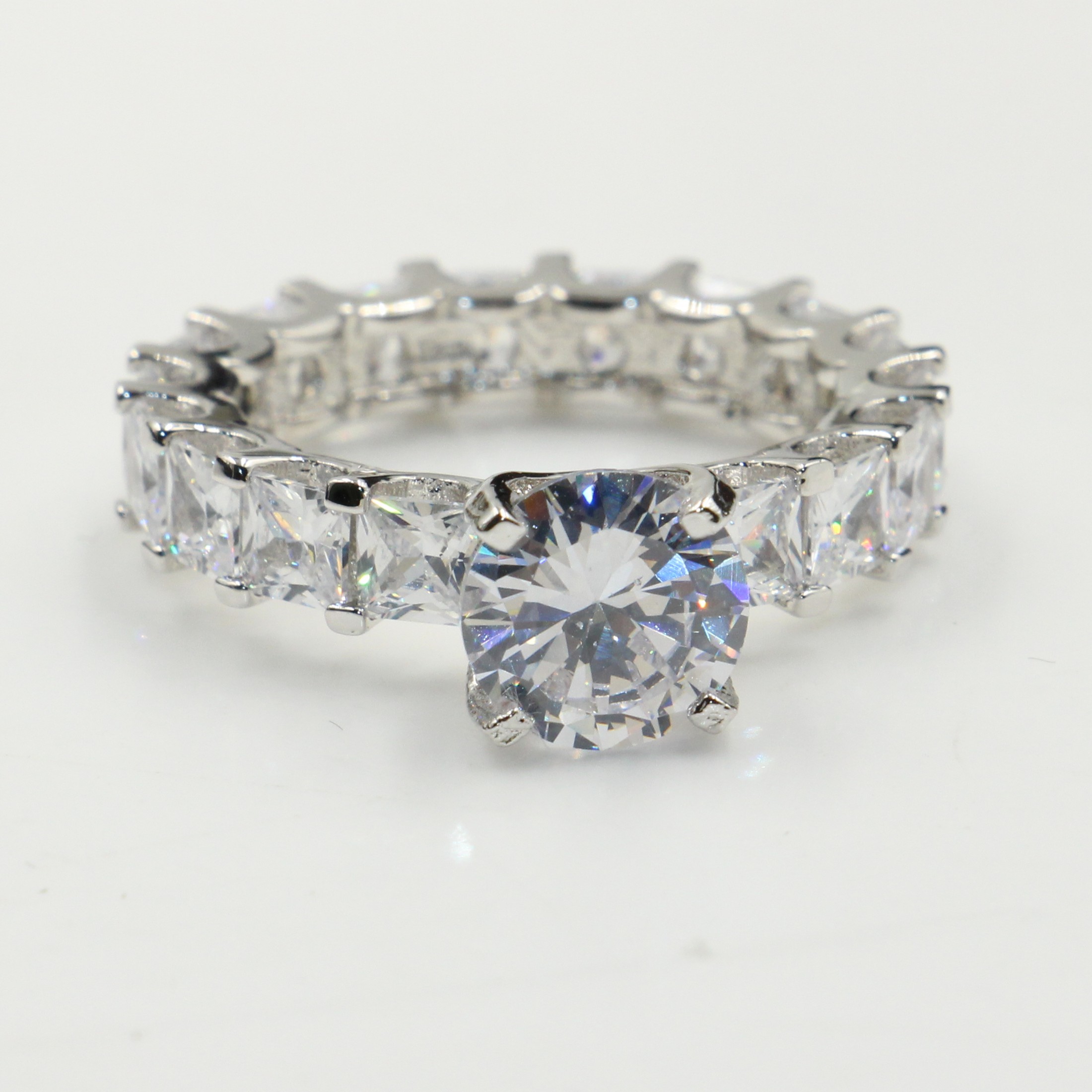 Size 5-10 Jewelry Real Sterg Sier Round Cut White Topaz CZ Dia Gemstones Promise Women Wedding Engagement Band Ring Gift