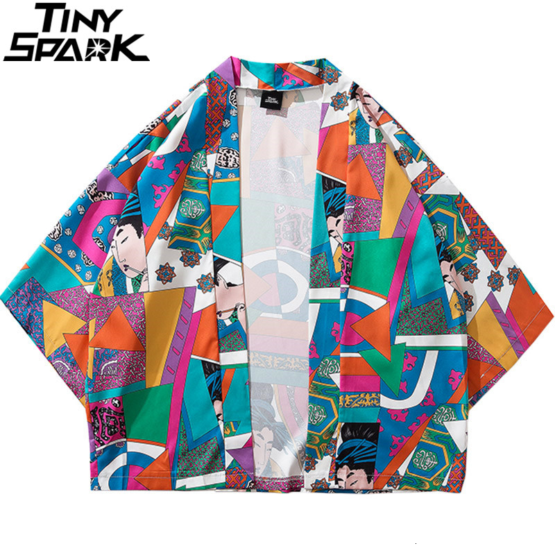 Japanese Ukiyoe Kimono Jackets 2019 Mens Harajuku Streetwear Jacket Coat Spring Summer Hip Hop Thin Gown Japan Style HipsterMX191012