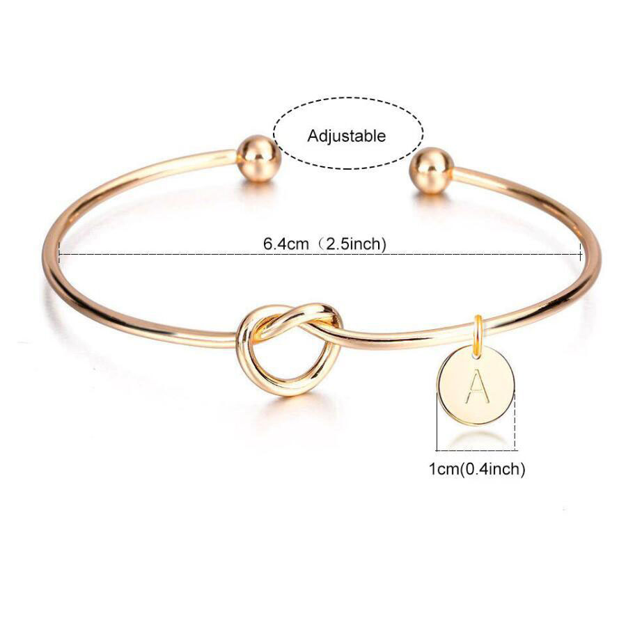 New Open Knot Heart Bracelet A-Z 26 letters Bangle Women Girl Fashion Jewelry Zinc Alloy Round Pendant Chain Link Friendship Bracelets Gifts