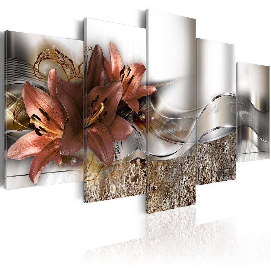 No Frame ) Set of 5 Flower Canvas Art Print Modern Abstract Wall Painting Home Decoration Gift for Love, Choose Color & Size