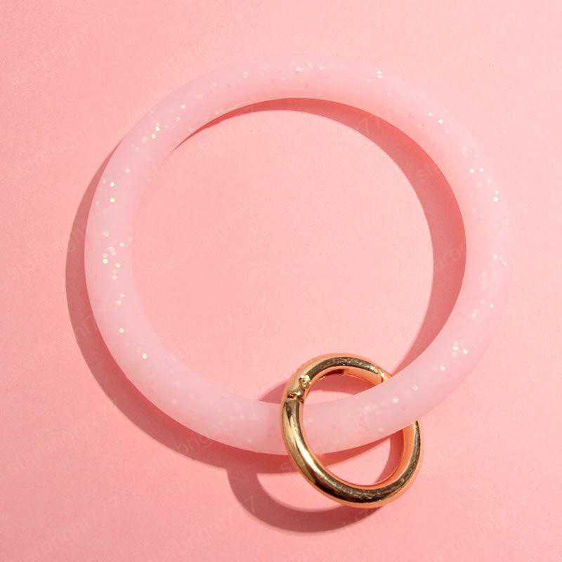 2020 Fashion Shiny Silicone O Bracelet Keychain Women Gift Circle Exaggerated Circle Wrist Keyring Colorful Glitter Bracelet Keychains