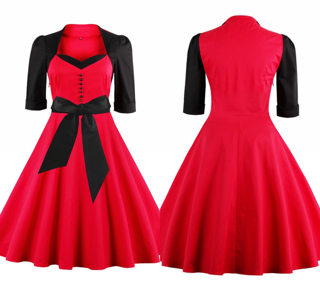 Newest Patchwork Women Work Dresses Red With Black Vintage Square Neckline Half Sleeve Swing Women Casual Dress Plus Size FS1110
Newest Patchwork Women Work Dresses Red With Black Vintage Square Neckline Half Sleeve Swing Women Casual Dress Plus Size FS1110