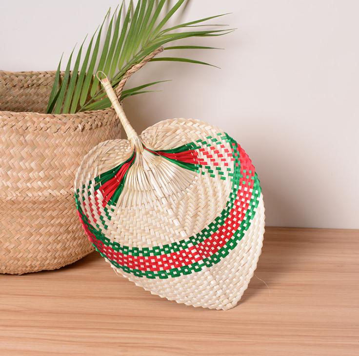 50pcs Palm Leaves Fans Handmade Wicker Multicolor Palm Fan Traditional Chinese Craft Home Decoration Gifts SN2683