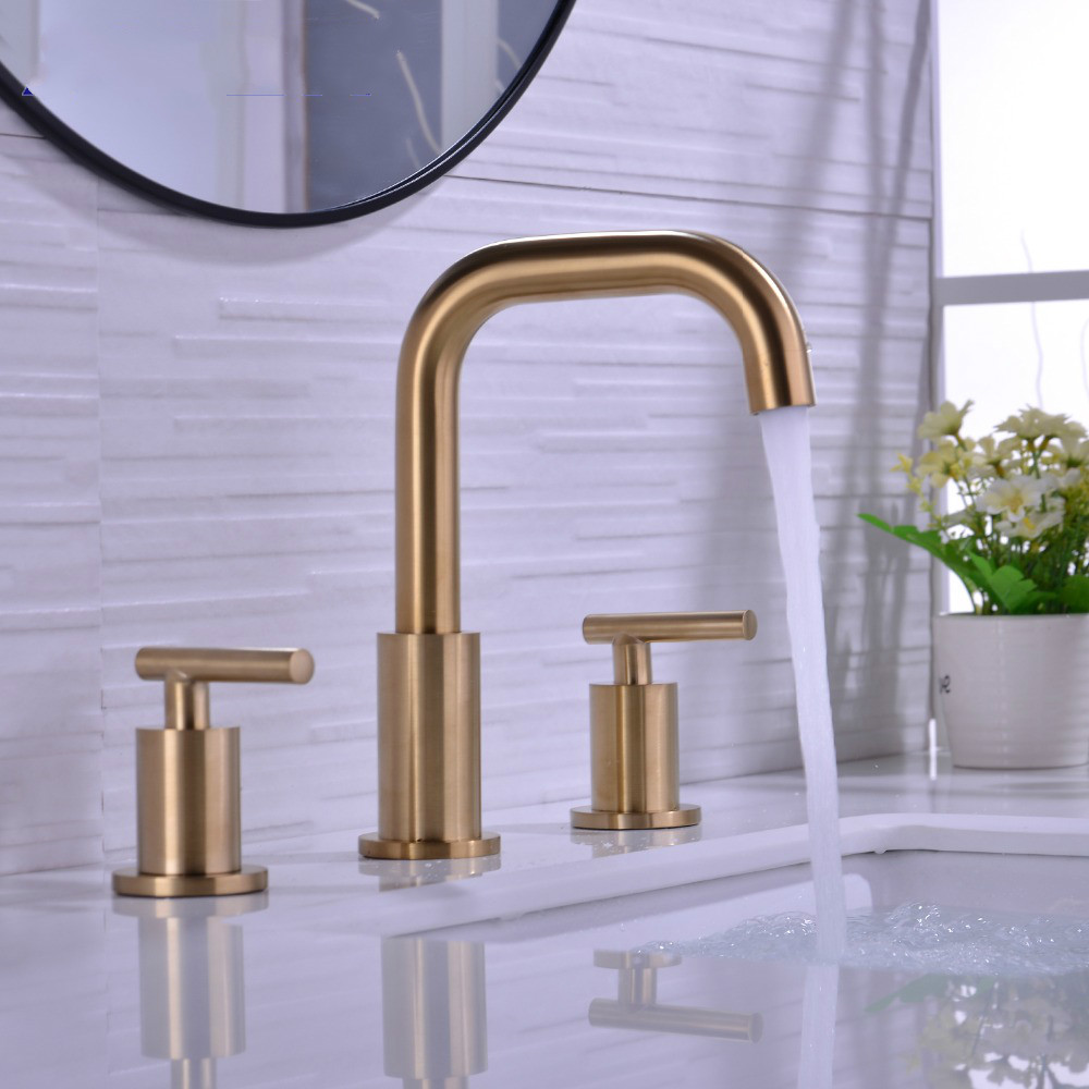 

Brass Bathroom Widespread Basin Sink Mixer Tap Deck Mounted 2 Handle Swivel Faucet, Black/Chrome/Brushed Gold