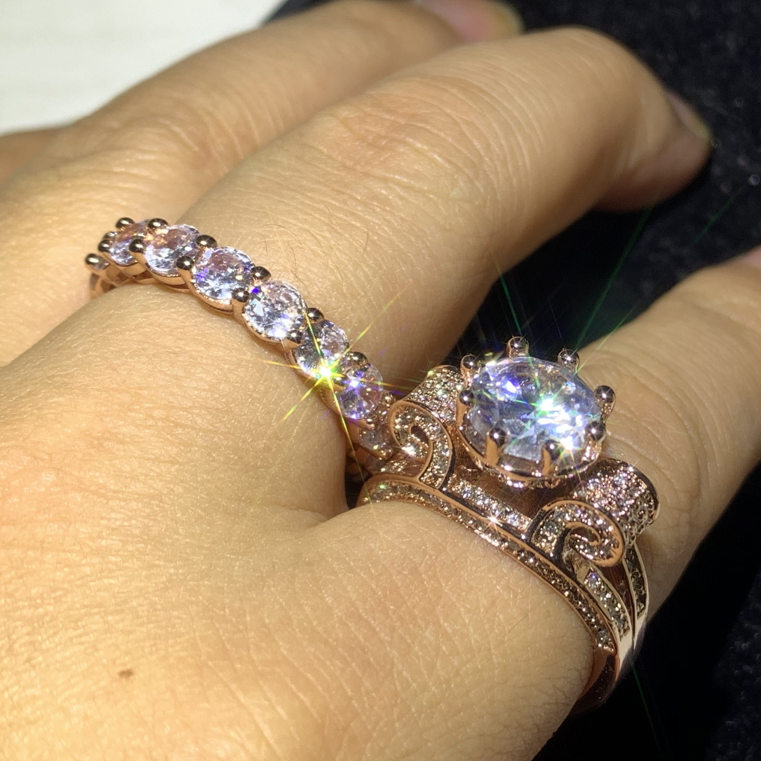 Stunning Sterg Sier & Rose Gold Fill Couple Rings Set - 2024