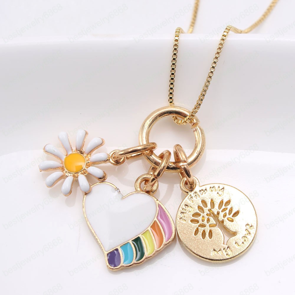 Fashion Design Kids Girls Heart Flower Key Pendants Necklace Baby Child Charming Chain Necklace Jewelry Accessories New