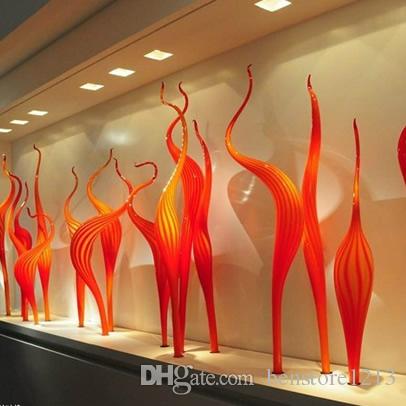 American Large Hand Blown Glass Tree Floor Lamps Orange Murano Glass Garden Park Conifer Glass Sculpture