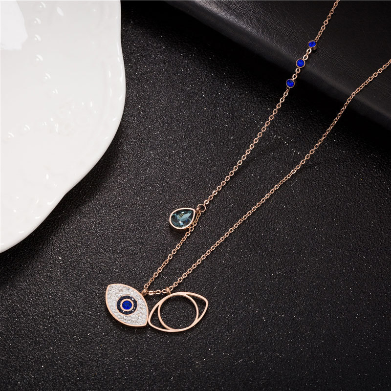 Blue Evil Eye Pendant Necklaces Iced Out Rose Gold Turkey Women Titaniun Steel Jewelry Girls Fashion Rhinestone Link Chain Choker Necklace