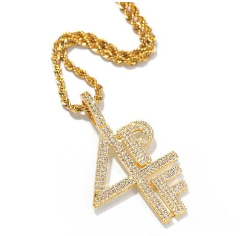 4PF Pendant Necklace Iced Out Lab Diamond Letter Number DJ Rapper Jewelry Street Style Chain GD7