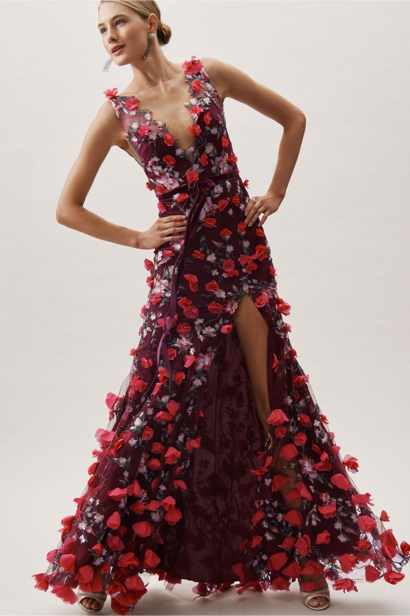 Burgundy Embroidery Mermaid Prom Dresses Sheer Deep V Neck 3D Appliqued Split Side Evening Gowns Backless Floor Length Formal Dress