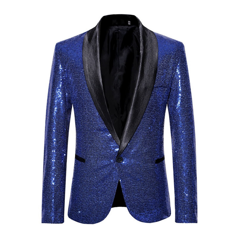 Men's Suits & Blazers Shiny Gold Sequin Bling Glitter Blazer Men 2021 Shawl Collar Club DJ Mens Jacket Stage Clothers For Sing