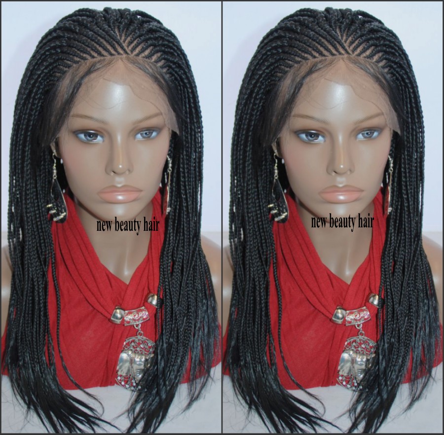 Free Part cornrow Braided wigs 180density full lace front Braids Wig Synthetic Glueless box braids Wig Baby Hair for africa american