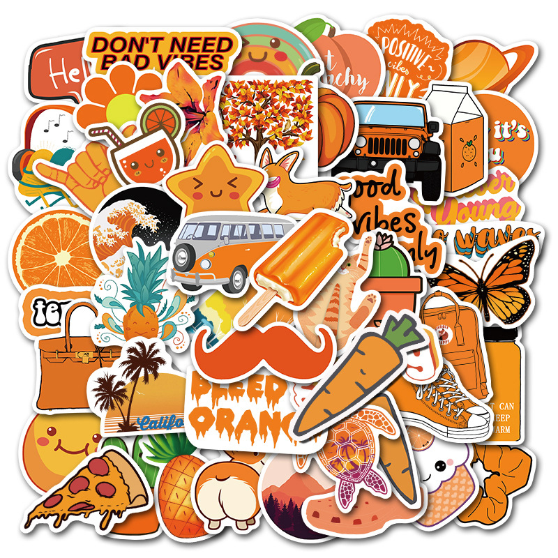 Cartoon Orange Purple Pink Style Vsco Girl Stickers For Laptop Moto Skateboard Luggage Refrigerator Notebook Laptop Toy Sticker