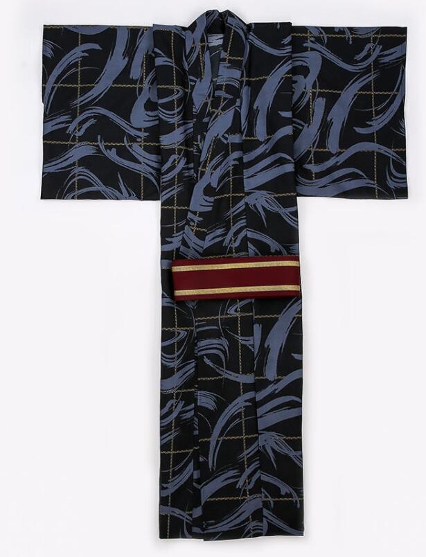 Formal Party Costume Standard Kimono Japan bathrobe Black Male Cotton Kimono Flower Vintage Asian Folk Clothing Cosplay One size