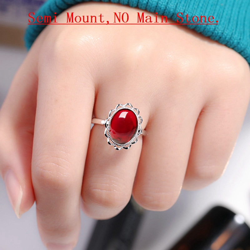 925 Sterling Silver Women Engagement Wedding Ring Women 8x11mm Oval Cabochon Semi Mount Ring Setting Wholesale