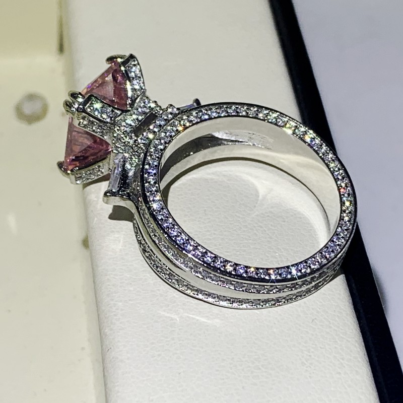 Three Color Diamond Vintage Jewelry 925 Sterling Silver Princess Cut 5A Zircon Big Gemstones Eiffel Tower Women Wedding Bridal Ring Gif