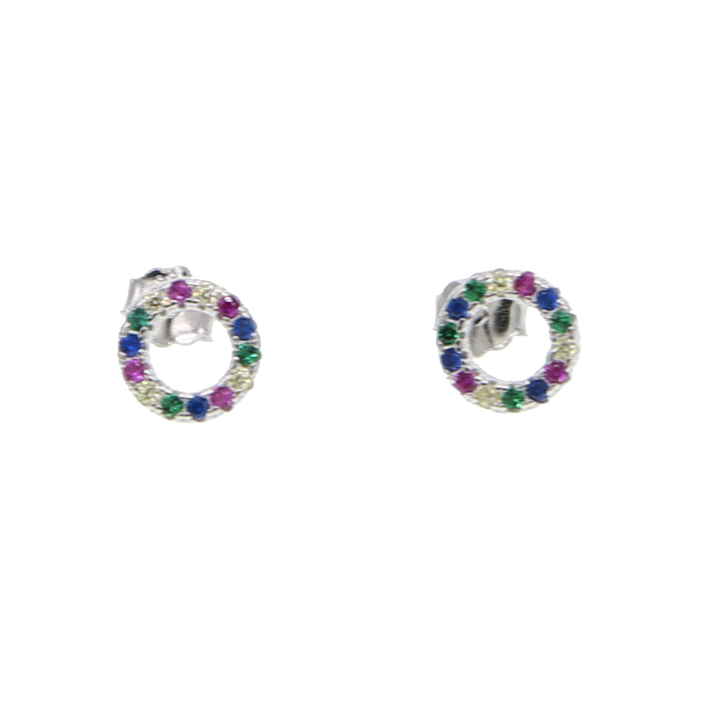 925 sterling silver geometric round circle stud earring colorful multi color cz stone paved tiny round earrings