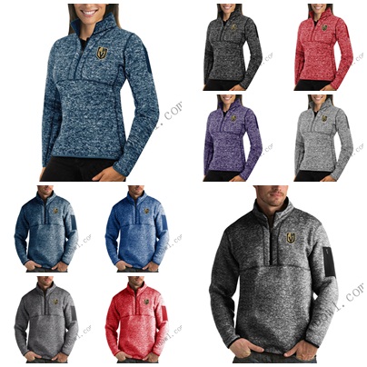 

2020 Vegas Golden Knights Antigua Mens Womens Fortune Half-Zip Sweater Pullover Jackets- Heather Navy Black Grey Royal, Gray;blue