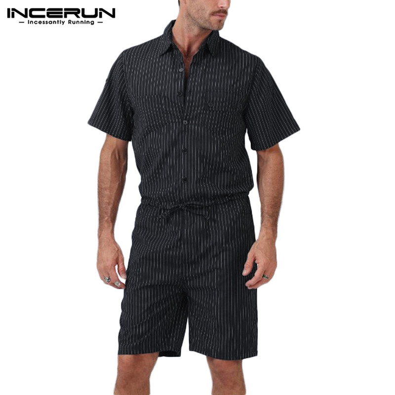 INCERUN 2020 Fashion Men Striped Rompers Overalls Short Sleeve Lapel Pockets Jumpsuit High Street Trousers Casual Male Playsuits, Black
INCERUN 2020 Fashion Men Striped Rompers Overalls Short Sleeve Lapel Pockets Jumpsuit High Street Trousers Casual Male Playsuits, Black