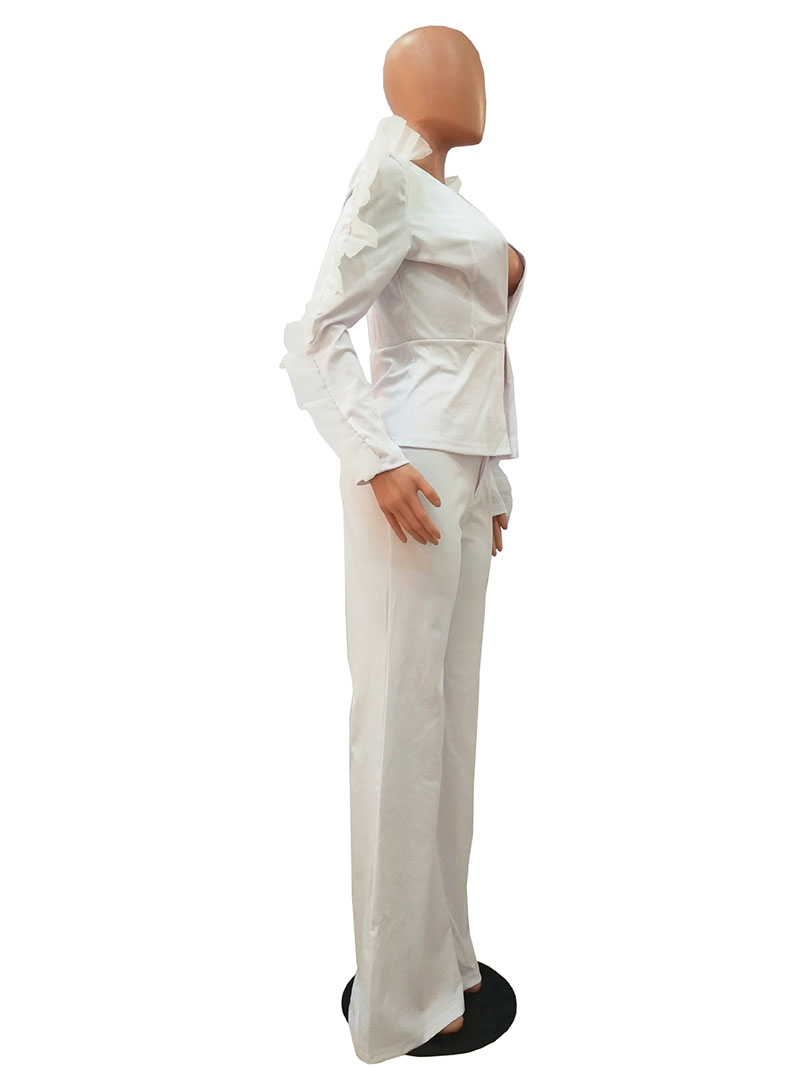 Bonnie Forest Formal Long Sleeve Ruffles Jacket And Pant Set Womens Elegant Ruffled Blazer Set Office Tracksuit Formal Wears