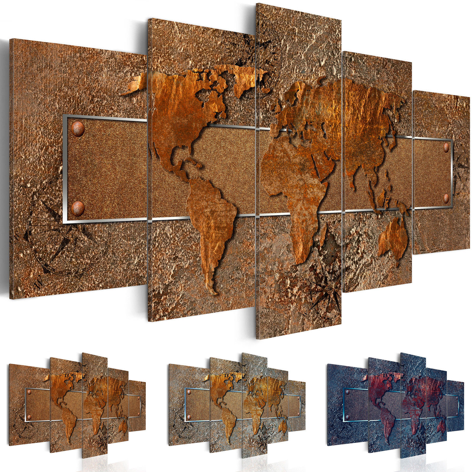 Fashion Wall Art Canvas Painting 5 Pieces Brown Blue Grey Abstract Metal Map Modern Home Decoration,Choose Color And Size No Frame