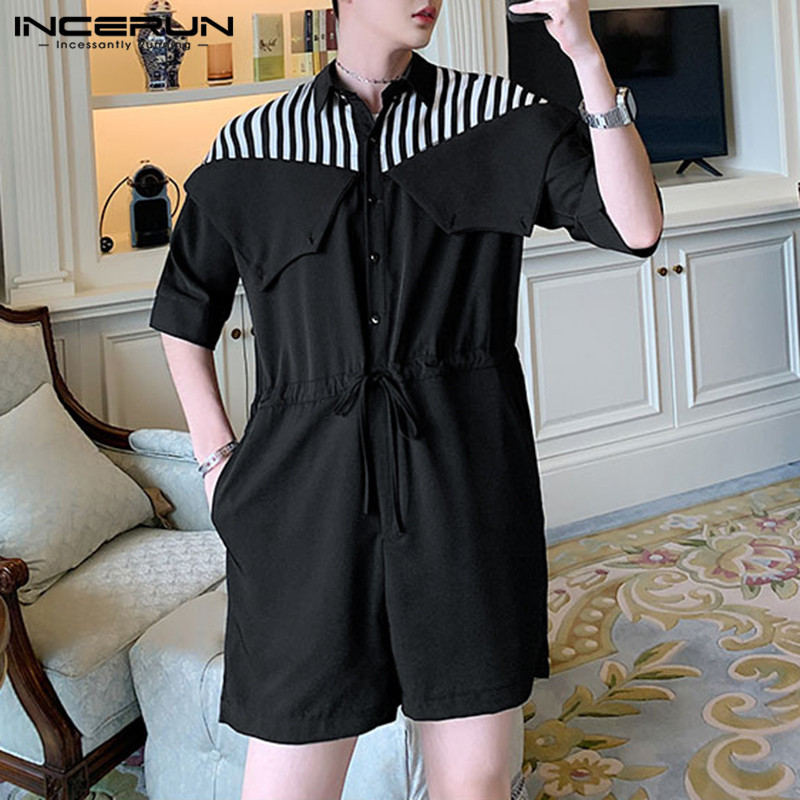 INCERUN 2020 Fashion Men Rompers Loose Lapel Half Sleeve Casual Jumpsuit Summer Overalls Patchwork Streetwear Chic Trousers Men, Black
INCERUN 2020 Fashion Men Rompers Loose Lapel Half Sleeve Casual Jumpsuit Summer Overalls Patchwork Streetwear Chic Trousers Men, Black
