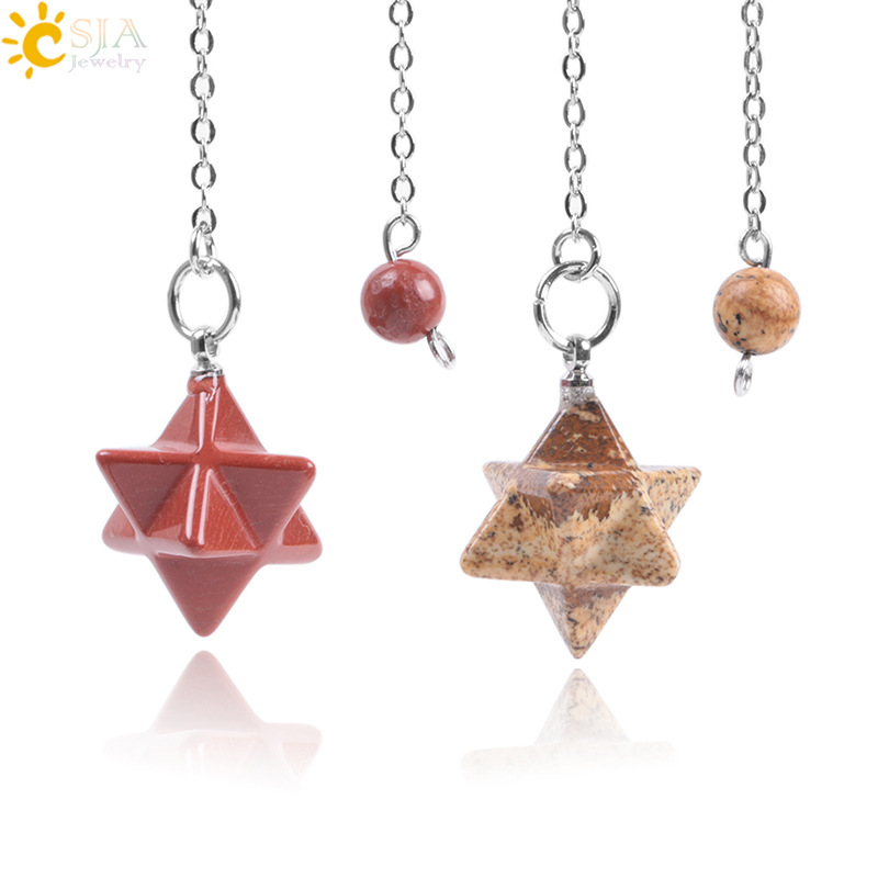 Natural Gem Stones Merkabah Pendulums for Dowsing Divination Wicca Chakra Reiki Pink Crystal Lapis Lazuli Onyx Pendant
